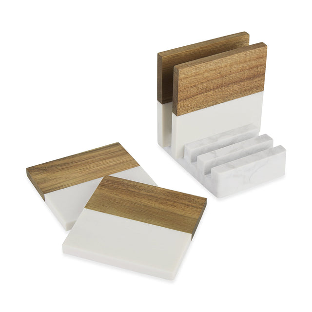 Marble and Wood Coaster Set — Wood Marble Coaster Set For Engraving
