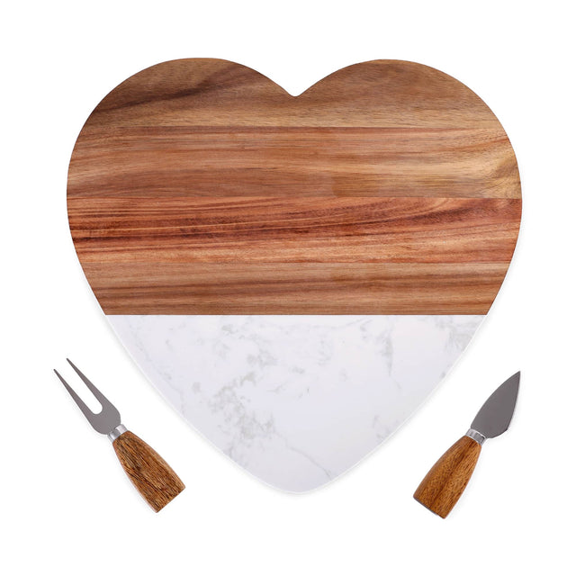 Marble Heart Shaped Serving Set — Marble Wood Heart Board Serving Set 2