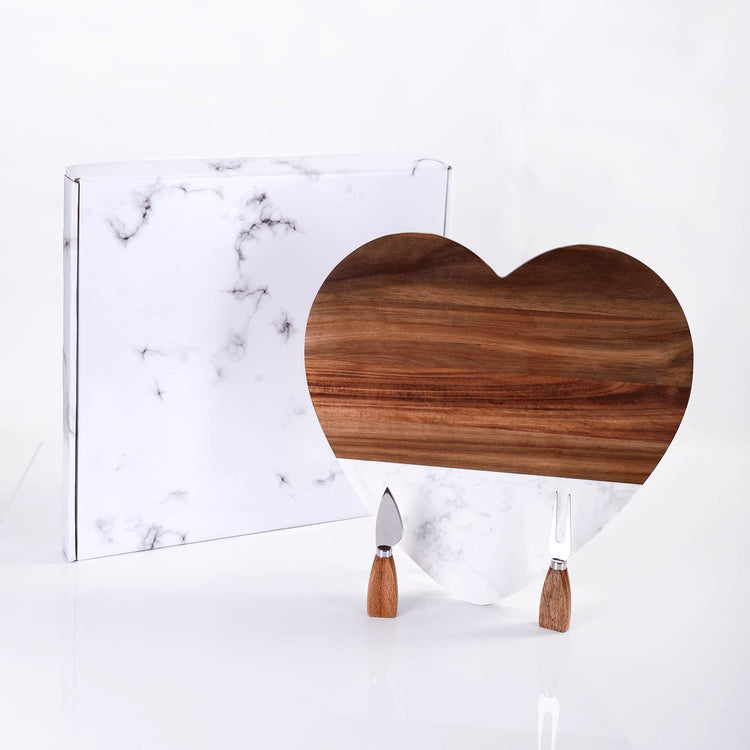 Marble Heart Shaped Serving Set — Marble Wood Heart Board Serving Set 11