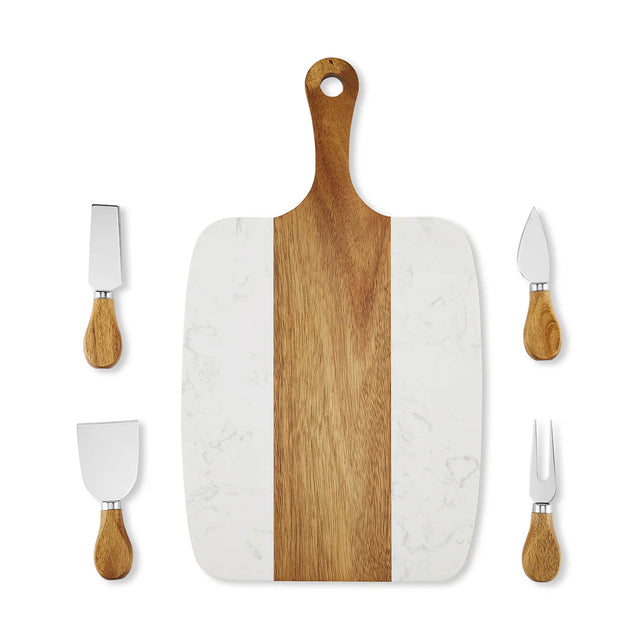 Marble Serving Board Set — Engraveable Wooden Serving Board with Knife Set