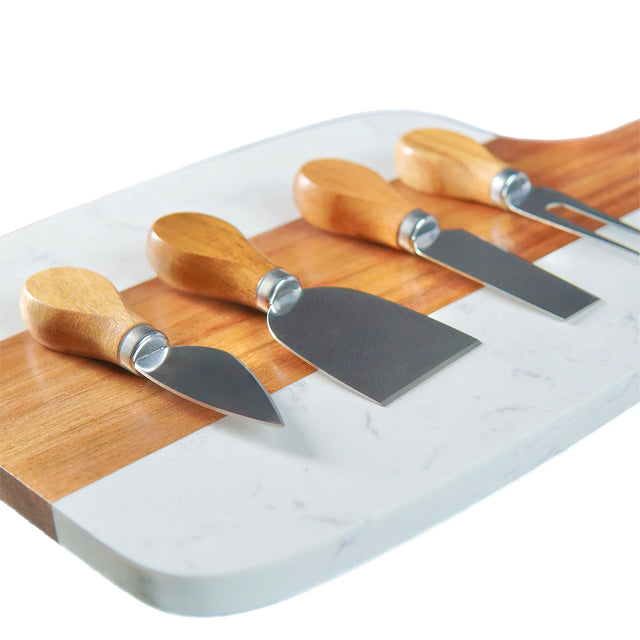 Marble Serving Board Set — laser engrave Acacia wood cheeseboard