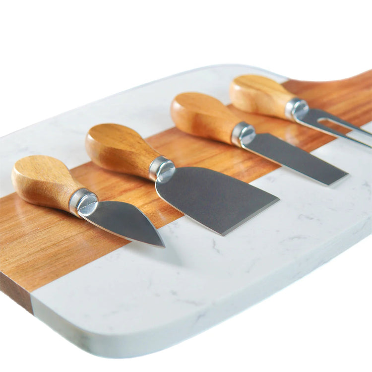 Marble Serving Board Set — laser engrave Acacia wood cheeseboard