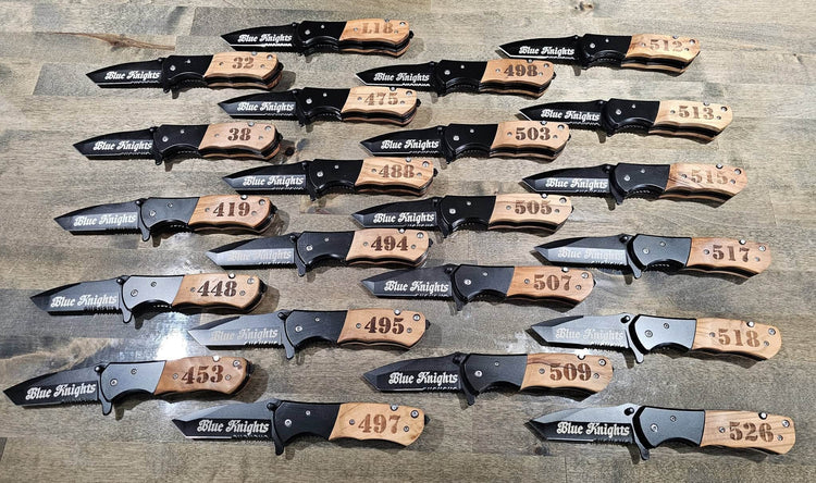 Pocket Knives — Engraved Wood Pocket Knives blade handle