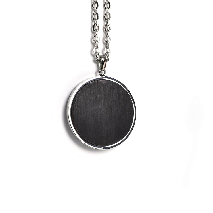 Wood Pendant Necklace — engravable wood pendant necklace circle black