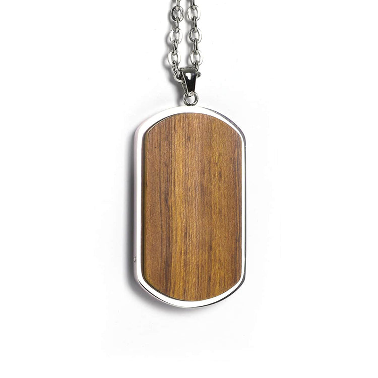 Wood Pendant Necklace — engravable natural wood pendant military dog tag