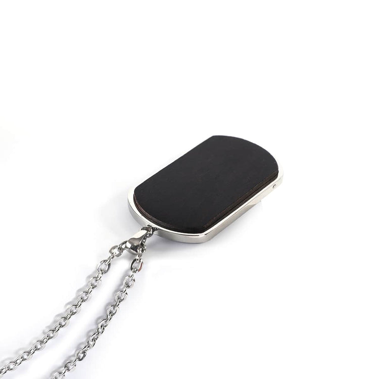 Wood Pendant Necklace — engravable wood pendant military dog tag in black