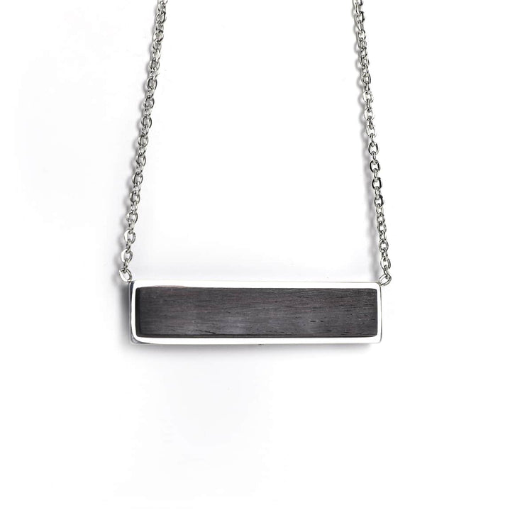 Wood Pendant Necklace — engravable wood pendant horizontal bar black