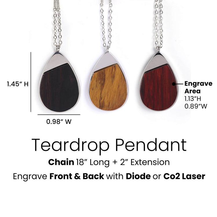 Wood Pendant Necklace — Teardrop Pendant Necklace