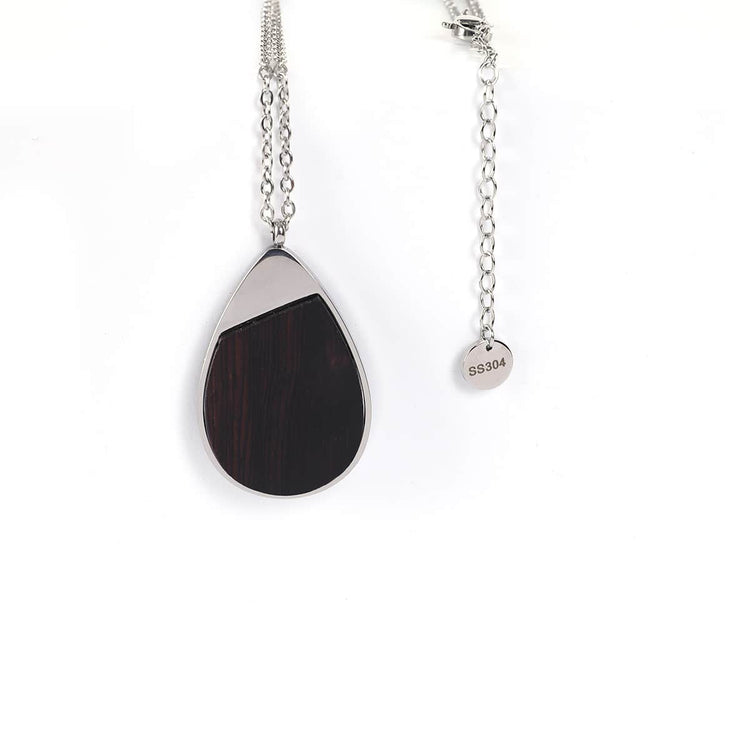 Wood Pendant Necklace — engravable wood pendant tear drop black