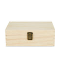 Small natural wood memory box shown closed against white.