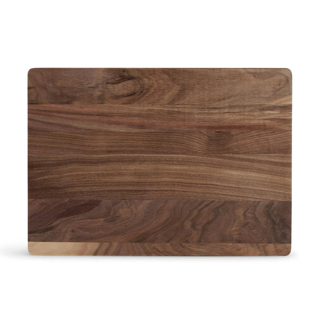 Walnut cutting board shown straight on with natural grain visible.