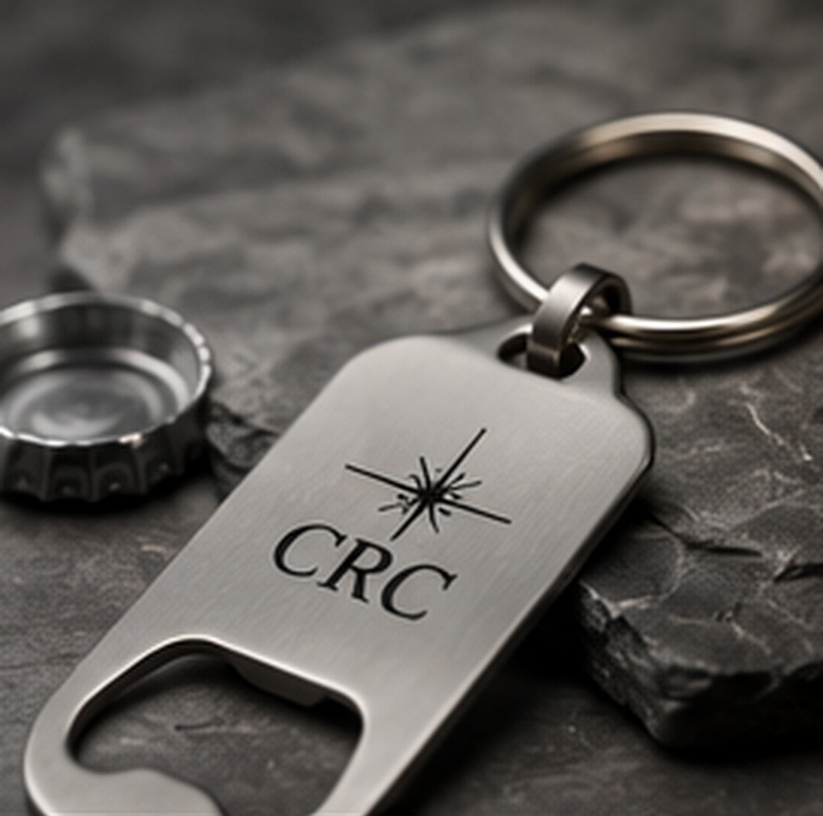 Custom engraved bottle opener keychain product mockup