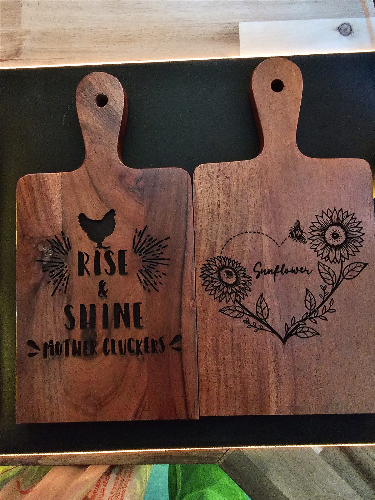Engraved wood cutting boards